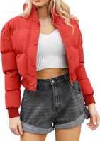 ASKSA Damen Puffer Jacke Kurz Stehkragen Winter Steppjacke Warm Gesteppte Dicke Winterjacke Outdoor, Rot, M