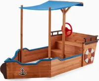 HOME DELUXE - Sandkasten MATSCHEKISTE - Segelschiff inkl. Bodenplane und Dach - Maße: 160 x 78 x 103 cm - inkl. Montagematerial I Holzsandkasten Piratenboot Sandbox