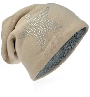 Strick Beanie Strass Stern Beige