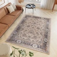 Teppich Wohnzimmer Schlafzimmer Kurzflor Design Beige Grau Floral Ziegler Muster Traditionell Orientteppich  300 x 400 cm