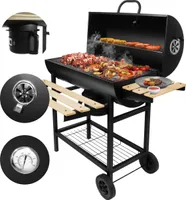 MARK ADLER Roast 8.0 | Barbecue Grill Holzkohlegrill Gartengrill | Zwei Stufen Rost | Temperaturanzeige | Belüftung | Transporträder | Holz Ablagen