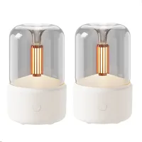 2X Aroma Diffusor im Kerzenlicht-Stil, Retro USB Luftbefeuchter 120ml Air Humidifier, warmweißes Nachtlicht leiser Vernebler Raumbefeuchter für Büro Zuhause Yoga,Weiß