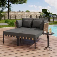 MERAX Loungebett Modularer Terrassenmöbel Balkonmöbel-Set mit 2 Sofas, 4 Kissen, 1 Couchtisch, Loungesessel abnehmbarer Gartenmöbel