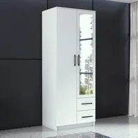 Dvoudveřová šatní skříň se zásuvkami Roma 80 cm šatní skříň s výklopnými dveřmi šatní skříň se zrcadlem, barva: bílá