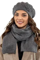 Vivisence damen baskenmütze eleganter wintermütze und schal set warm kopfbedeckung und halsbedeckung an winter und herbst warm dick, winterset für frauen, hergestellt in der eu, dunkelgrau, einheitsgr