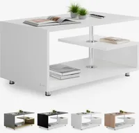 CASARIA® Couchtisch Weiß Holz mit Stauraum 95x55cm Edelstahl Füße Höhenverstellbar Ablage Modern Rechteckig Beistelltisch Wohnzimmer Couch Sofa Tisch