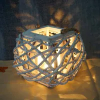 Hängelaterne 40cm, Windlicht Kerzenhalter mit Glaseinsatz 8cm, weiß-grau