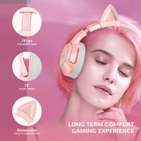 Rosa Gaming-Headset mit Mikrofon, Mädchen Frauen Katzenohren Kopfhörer 3,5mm Kompatibel mit PC PS4 PS5 Xbox One, mit Surround-Sound, RGB, Geräuschunterdrückung