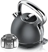 Arendo Wasserkocher mit Temperatureinstellung, 1,7 l, 2200 W, Edelstahl Retro Style Vintage, Überhitzung & Trockenkochschutz, schwarz