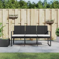 vidaXL Záhradná lavica 3-sed s vankúšom Black PP Rattan