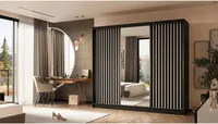 BEAUTYSOFA Schwebetürenschrank HELIX II 240 cm - 3-türig Kleiderschrank, Garderobe, Schrank mit Spiegeln & 4 Schubladen, Farbe: Schwarz + Weiß