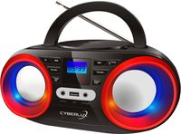 Cyberlux CD-Player | CD-Radio | Tragbares Kinder Radio | Boom Box | CD/MP3 USB AUX IN | LED-Disco-Beleuchtung | Schwarz/Rot