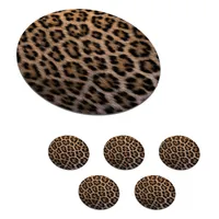 MuchoWow® Okrúhly sklenený podšálok, sada 6 ks Potlač pantera 10x10x0.3cm Podložky pod poháre - podložky pod nápoje - ochrana stolovej dosky -