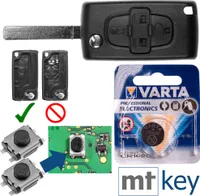 Repair Reparatur Satz Autoschlüssel Funk Fernbedienung Austausch Gehäuse mit 4 Tasten + VA2 Rohling + Batterie kompatibel mit Peugeot 807 1007