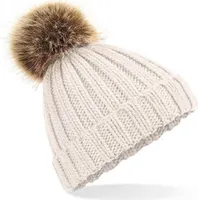 Beechfield Junior Faux Fur Pom Pom Chunky Beanie