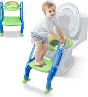 VA-Cerulean Toilettentrainer Toilettensitz kinder mit treppe für 1-7 jährige Töpfchentraining Toiletten-Trainingssitz, klappbar und höhenverstellbar, Blau+Grün