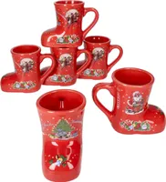 6x Glühweinstiefel rot Weihnachts-Motiv 200ml geeicht Keramik