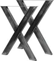 Wiltec Tischbeine 2er Set aus lackiertem Stahl klarlackbeschichtet im X-Profil 72x60cm Tischkufen Tischgestell Tischuntergestell in X Form