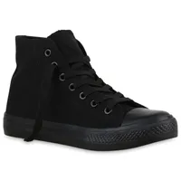 Mytrendshoe Damen Sneakers Trendfarben Sportschuhe High Top Schnürer 815793, Farbe: Schwarz Schwarz, Größe: 37