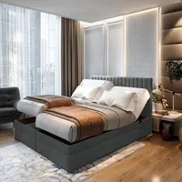 TRADA Adele Boxspringbett 160x200 Elektrisch verstellbar Taschenfederkern Doppelmatratze 9 Zonen Topper Bett mit Bettkasten Velour Stoff Dunkelgrau