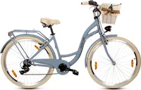 Goetze Citybike Mood 28 Zoll, 7-Gang Shimano, Tiefeinstieg, Damenfahrrad inkl. Rattan-Korb