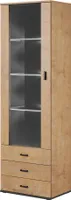 Standvitrine Vitrinenschrank SOHO SH1I eiche lefkas / schwarz Glasvitrine mit 3 Schubladen 60 x192 x 41cm