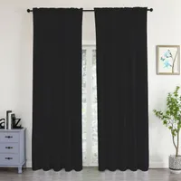 Samtvorhang 140 x 245 cm mit Kräuselband wasserabweisend Schwarz - 140 x 245 cm