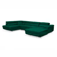 Sofiland Aller XXL narożnik lewy w kształcie litery U z funkcją spania, zestaw wypoczynkowy z 2 szufladami na pościel, sofa do salonu zielona MONOLITH 37, sofa, sofa rozkładana, kanapa