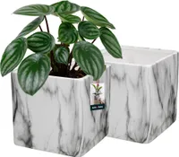 KOTARBAU® Sada 2 kvetináčov keramický štvorec 12 x 12 cm mramor matný keramický kvetináč na izbové rastliny kvetináč moderný mramorový vzhľad malé kvetináče kvetináč keramický kvetináč na orchideu K