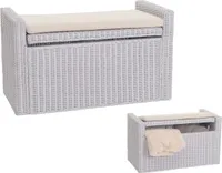 Ławka M92 Ławka do szafy Stołek z miejscem do przechowywania Poduszka Kubu rattan 88cm ~ biały