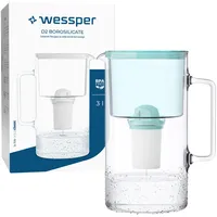 Dzbanek filtrujący wodę Wessper wykonany ze szkła 3 L Mint Kompatybilny z wkładami filtrującymi Brita Classic | Zawiera 1 wkład filtrujący wodę