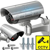 Kamera Attrappe Dummy Alarm mit LED Blinklicht Fake Überwachung Überwachungskamera Innen und Außen Alarmanlage Sicherheitskamera Silber Retoo