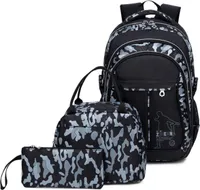 Schulrucksack Teenager, 20-35L Kinderrucksack Camouflage Rucksäcke Jugendliche Jungen Mädchen 3-In-1 Schulranzen, 40*31*13cm, (Schwarz, Grau)
