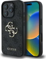 Guess, Etui na iPhone 16 Pro Max z metalowym monogramem i logo 4G, ciemnoszare