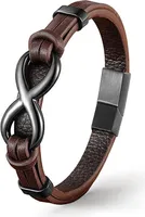 UNIQAL | Unendlichkeit Lederarmband "INFINITY" Herren Leather Bracelet | Edelstahl, Echtleder | Etui Box Gratis | Farbe: Braun | Länge: 21 cm