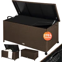 CASARIA® Gartenbox Auflagenbox mit Rollen 270L Stauraum UV-beständig Handgriffe Gasdruckfeder Wetterfest 117x53cm Garten Balkon Aufbewahrungsbox Braun