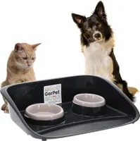 Futterstation Hund 2 Näpfe Futterbar mit erhöhter Rückwand Spritzschutz rutschfeste Hundebar Futternapf Wassernapf Unterlage Hunde Katzen