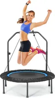 KOMFOTTEU 2 v 1 fitness trampolína, Ø 101 cm, záhradná trampolína s výškovo nastaviteľnou rukoväťou a 2 odporovými páskami, skladacia mini trampolína do 150 kg s možnosťou zaťaženia pre interiér exteriér, čierna + modrá