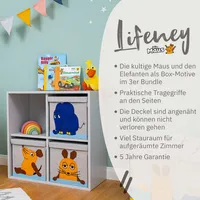 Lifeney meets "Die Maus" 3x Aufbewahrungsbox mit Deckel für Kinder  Boxen mit der bekannten Maus und dem beliebten Elefanten im 3er Set  30 x 30 x 30 cm passend für klassische Würfelregale