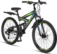 Licorne Bike Strong 2D Premium Mountainbike Shimano,Farbe:Schwarz/Blau/Lime;Zoll:26