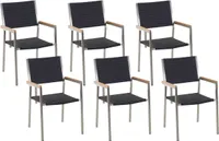BELIANI Zahradní židle sada 6 černých polyratanových nerezových moderních venkovních teras