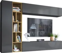 MIRJAN24 Wohnwand Kodita, Praktisch Wohnzimmer-Set, TV-Schrank, Wandschrank, Standregal (Farbe: Grau / Artisan Eiche)