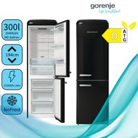 Gorenje ONRK619DBK Retro Kühl-/Gefrierkombination - NoFrostPlus - 300 Liter Gesamtvolumen - LED-Display - Türalarm - Inverter-Kompressor - CrispZone - AdaptTech