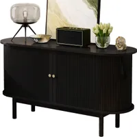 Sideboard Retro Kommodenschrank Esszimmerschrank mit Schiebetüren, Metallgriffen, Verstellbaren Einlegeböden, Schwarz