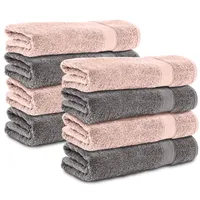 Komfortec 8er Handtuchset aus 100% Baumwolle, 8 Handtücher 50x100 cm Set, Frottee, Weich, Anthrazit/Rosa