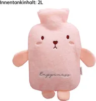 Wärmflasche mit Bezug, Langzeitwärme Handwärmer PVC Karikatur Wärmflasche Bettflasche für Erwachsene Kinder, Rosa Kaninchen, 2L