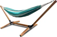 Rijoka Hängematte mit Gestell – Gartenliege mit Holzständer – 150kg Belastung – 270x100x95cm