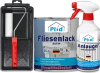 Plid Fliesenlack 0,75l Weiß glänzend  für ca. 8m² + Lackierset + 0,5l Anlauger