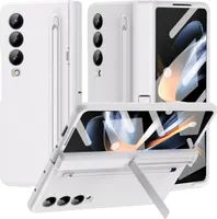 Pouzdro na Samsung Galaxy Z Fold 4 5G tvrdé PC pouzdro s držákem na pero a stojánkem, ochrana pantu s fólií na displej Bílý