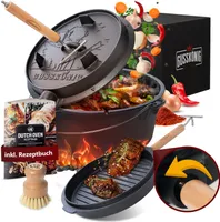 Gusskönig Dutch Oven 7 l mit Füßen mit 2in1 Deckelheber, Bürste